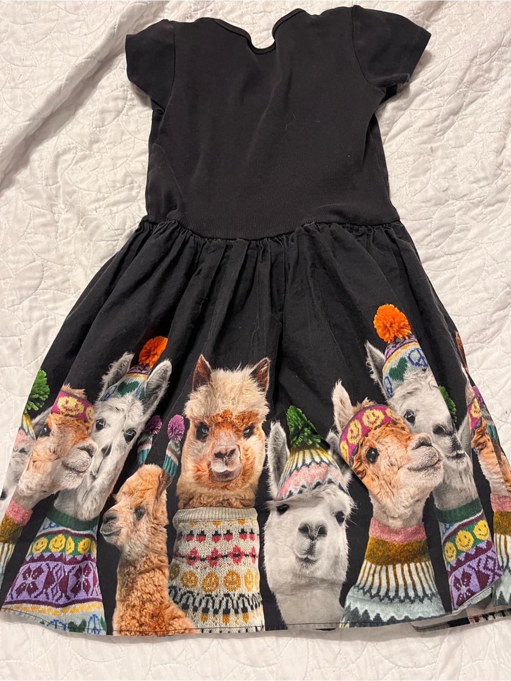Molo Cissa Family Photo Dress 122/128 7-8Y Black Llama Alpaca Knit Print